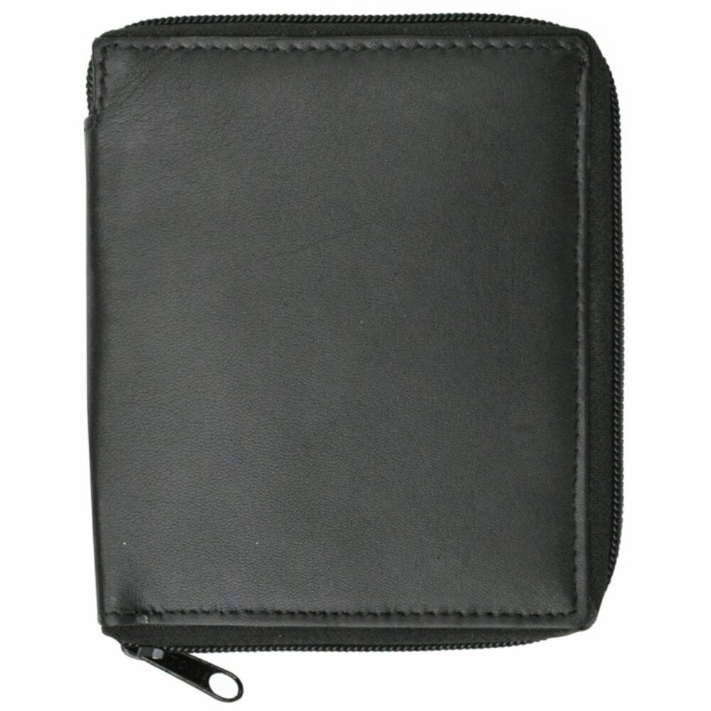 Genuine Leather Unisex Black ZIPPER Wallet for Credit Card, ID, & Pictures